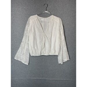 ASTR The Label Blouse Womens Large White Embroidered Sheer‎ Long Sleeve Boho Top